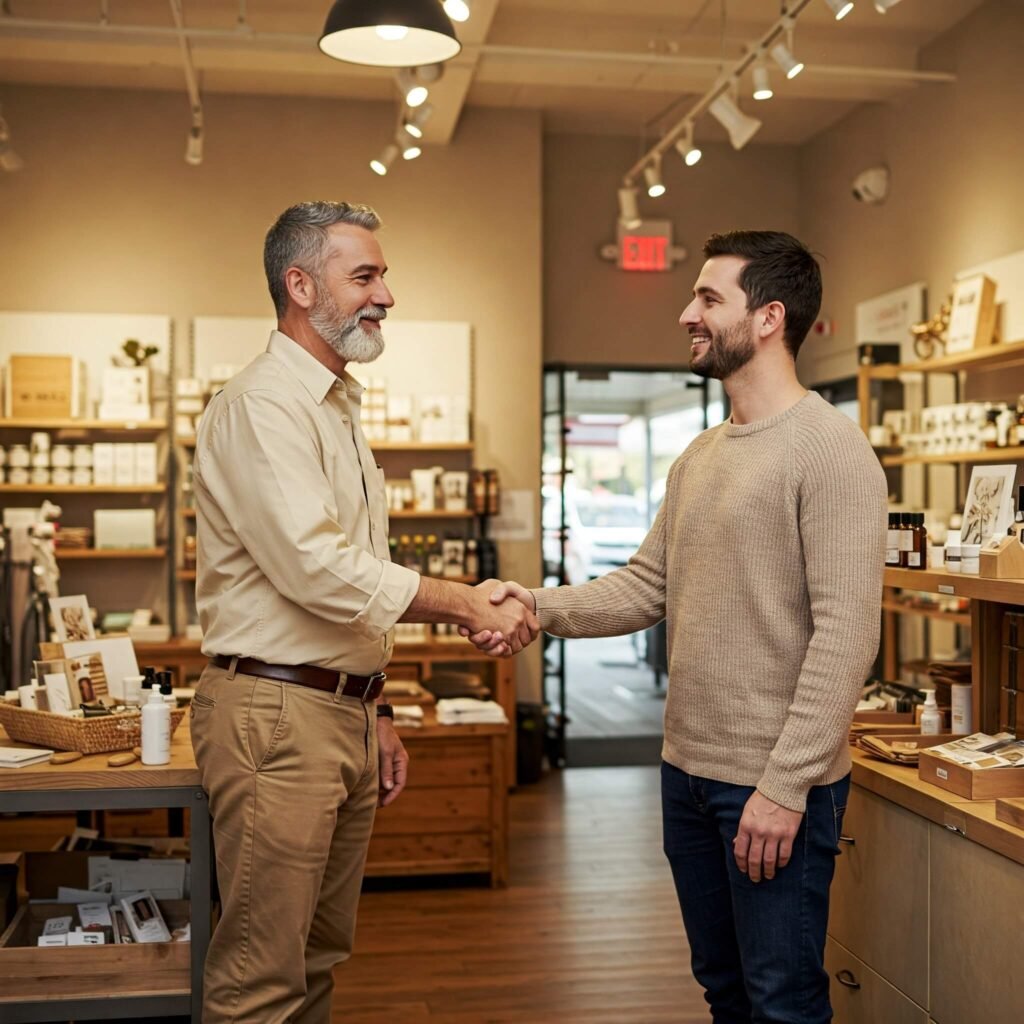 Retail Owner and Client Handshake