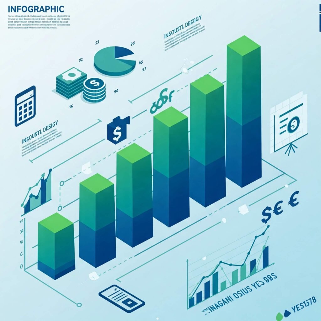 Infographic showing bar charts and financial tools.