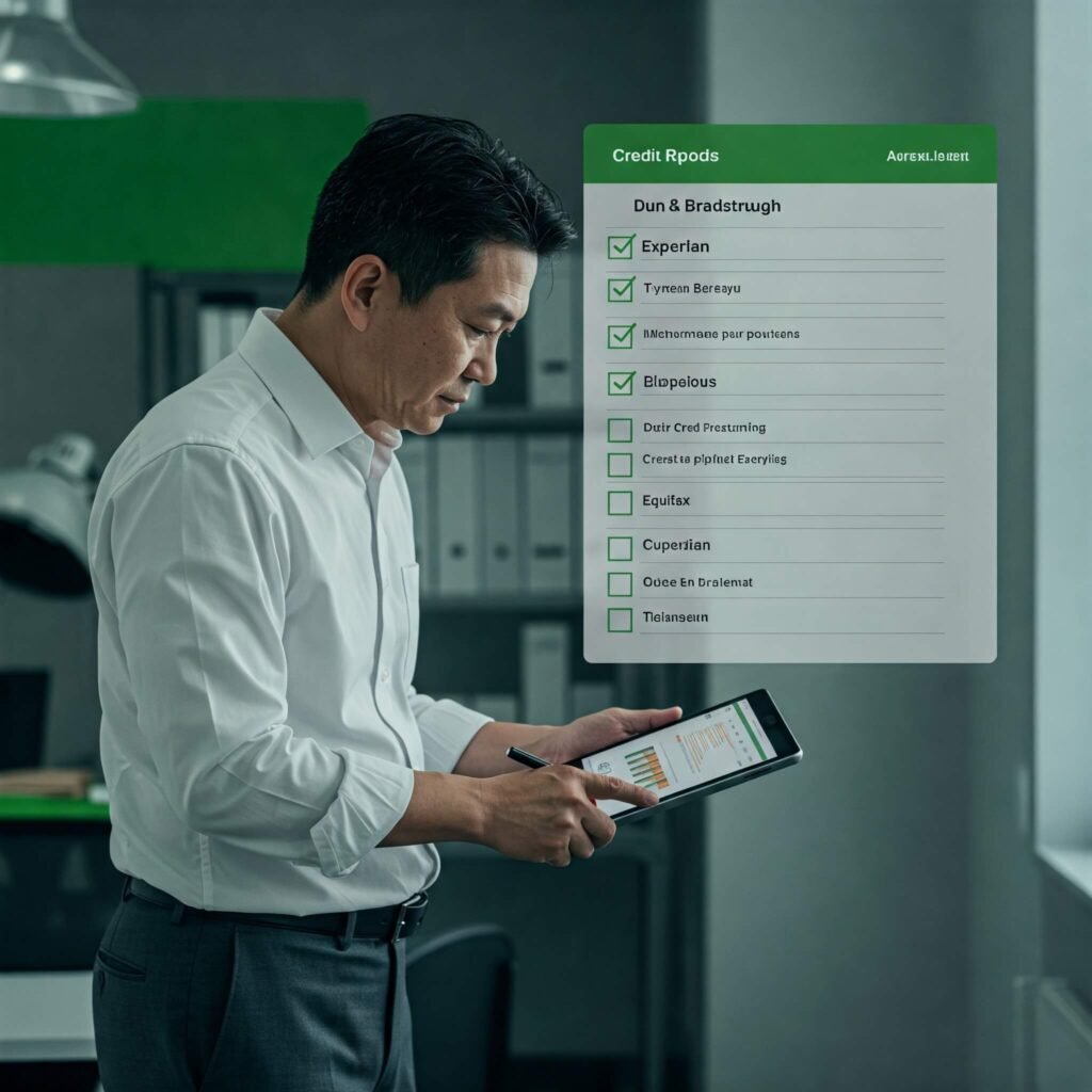 Business owner thoughtfully examining a credit report