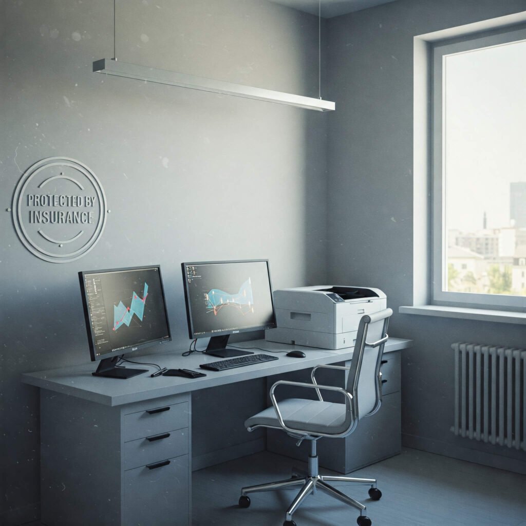 Modern small business office with insurance watermark.