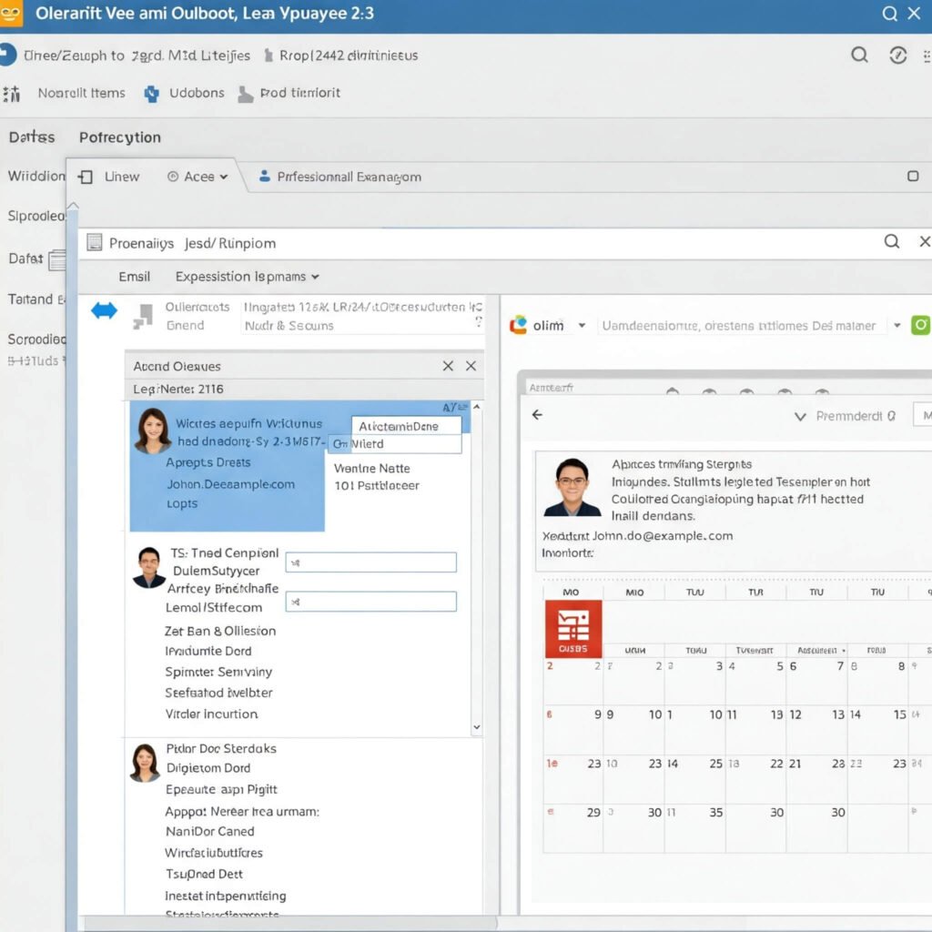 Outlook email interface screenshot showing inbox and calendar.