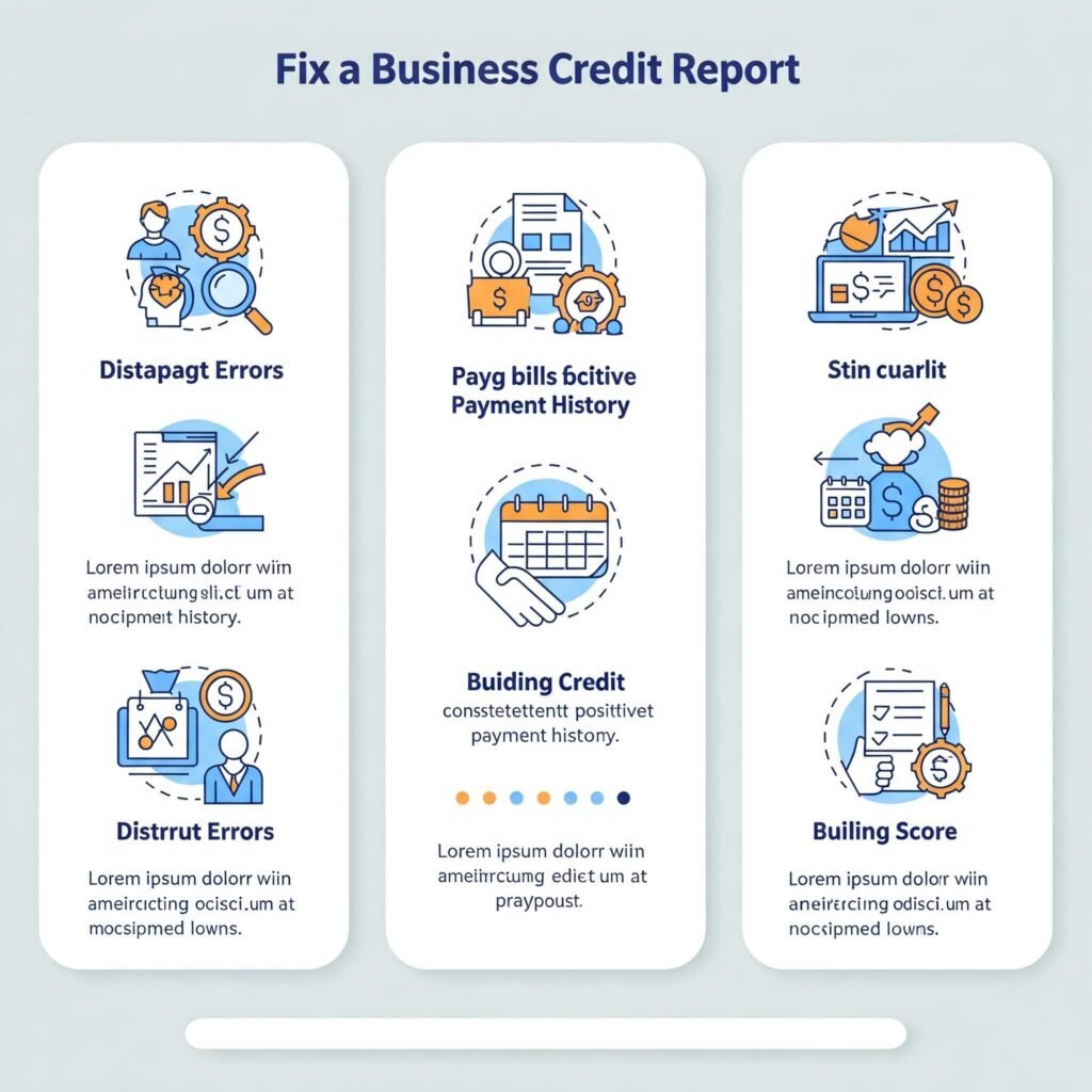 Checklist with steps to fix a business credit report