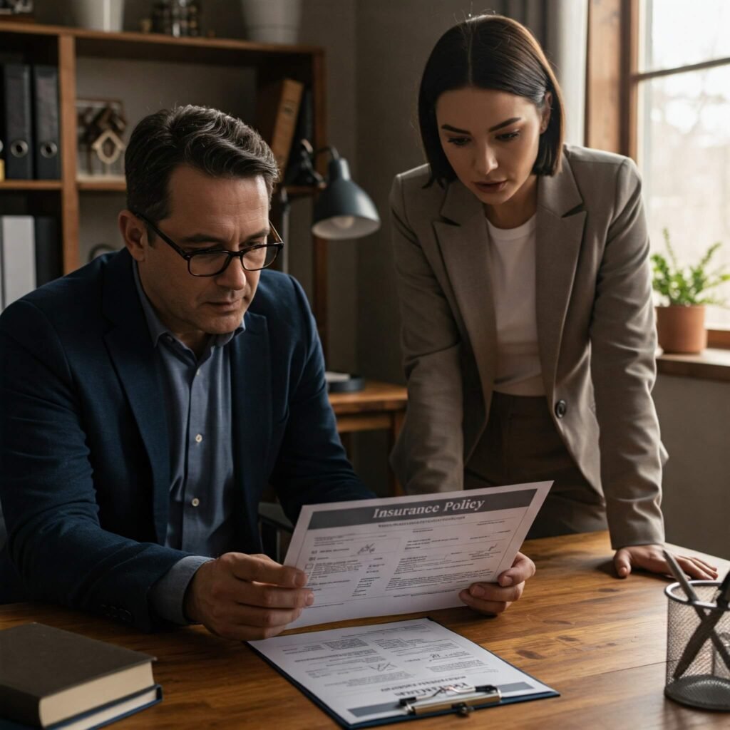 Small business owner with advisor discussing documents.
