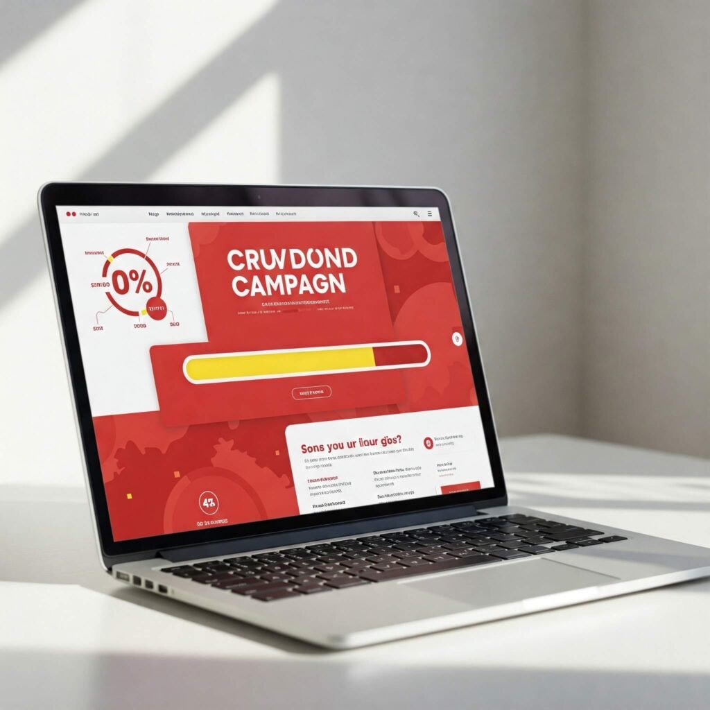Crowdfunding campaign page on laptop.