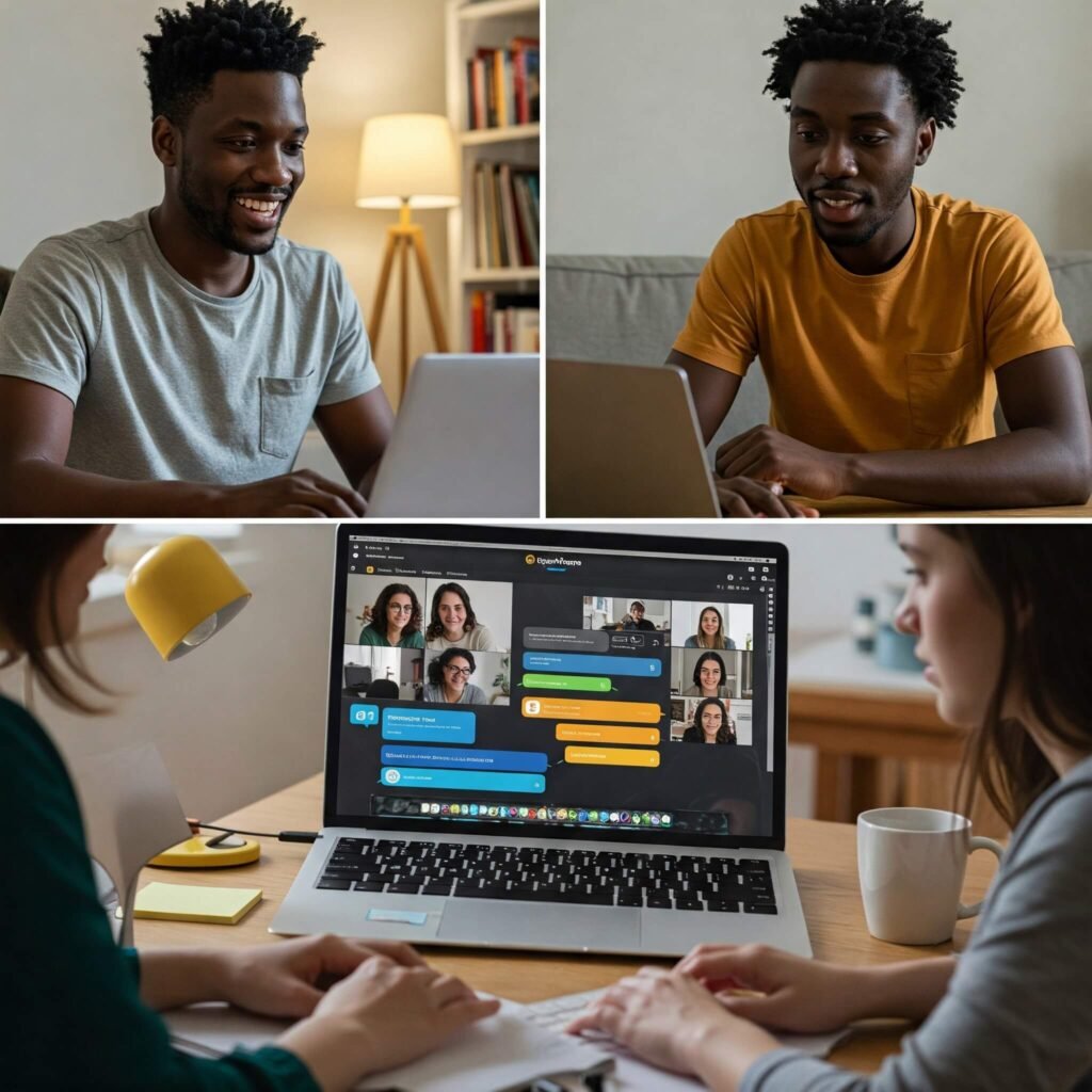 Small remote team on video call using OpenPhone.
