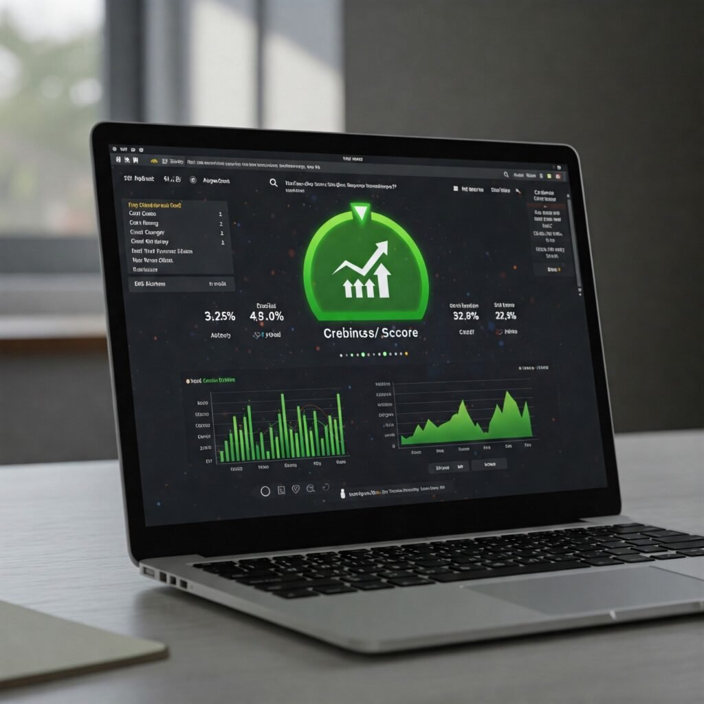Laptop displaying business credit score dashboard